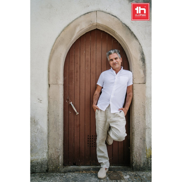 THC LONDON WH. Kurzärmeliges Herren-Oxford-Hemd. Weiße Farbe