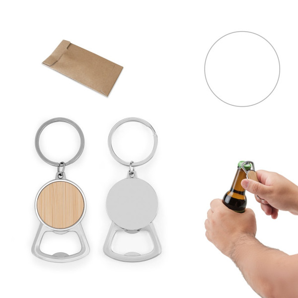 MEEKO. Schlüsselanhänger aus Eisen in runder Form aus Zink und Bambus